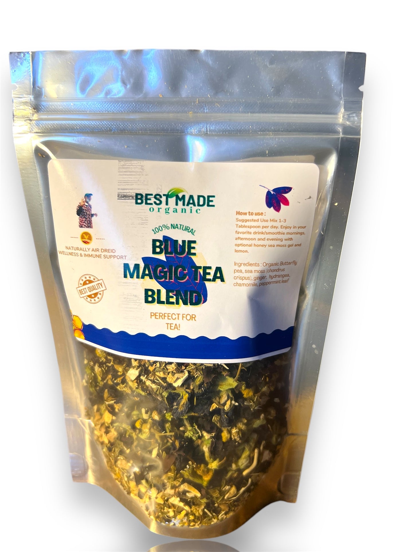 Purple Magic Tea Blend - Organic Butterfly Pea, Purple Sea Moss (Chondrus Crispus), Ginger, Hydrangea, Chamomile, and Peppermint Leaf Natural