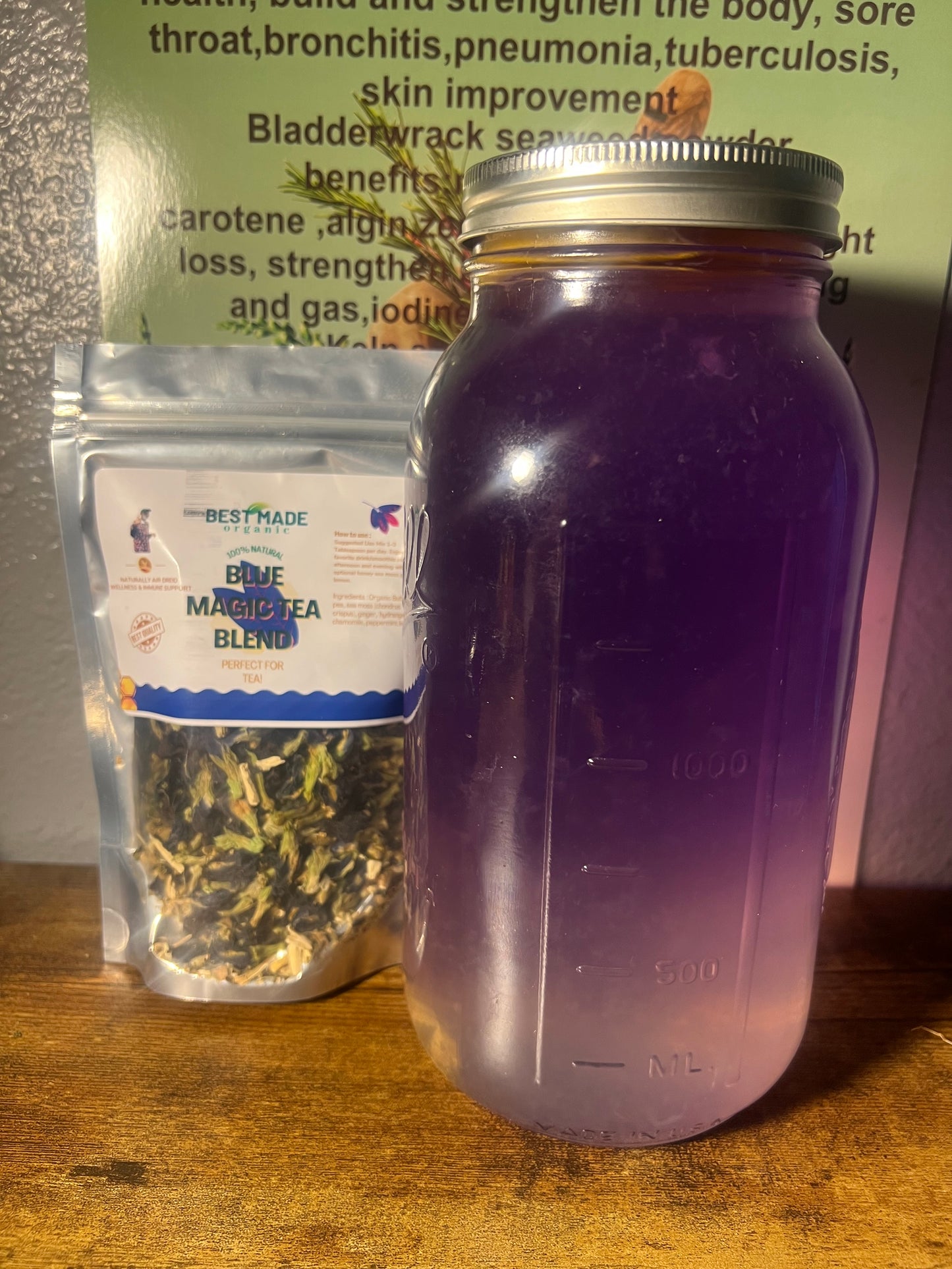 Purple Magic Tea Blend - Organic Butterfly Pea, Purple Sea Moss (Chondrus Crispus), Ginger, Hydrangea, Chamomile, and Peppermint Leaf Natural