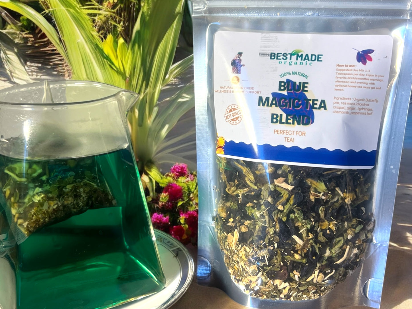 Purple Magic Tea Blend - Organic Butterfly Pea, Purple Sea Moss (Chondrus Crispus), Ginger, Hydrangea, Chamomile, and Peppermint Leaf Natural