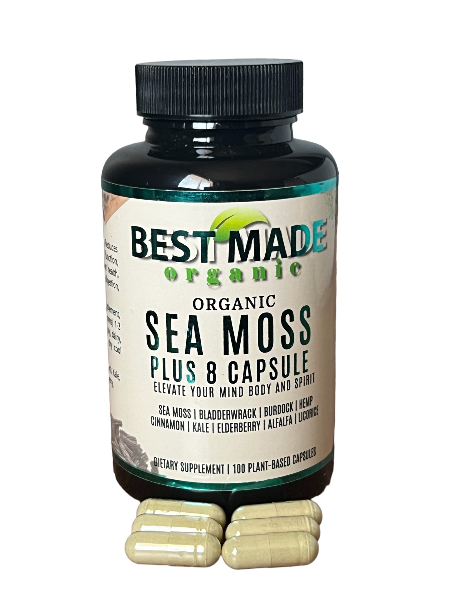 Sea Moss Pills and Bladderwrack, Burdock - Cinnamon - Alfalfa - Elderberry - Kale - Licorice Capsules | 100 Count