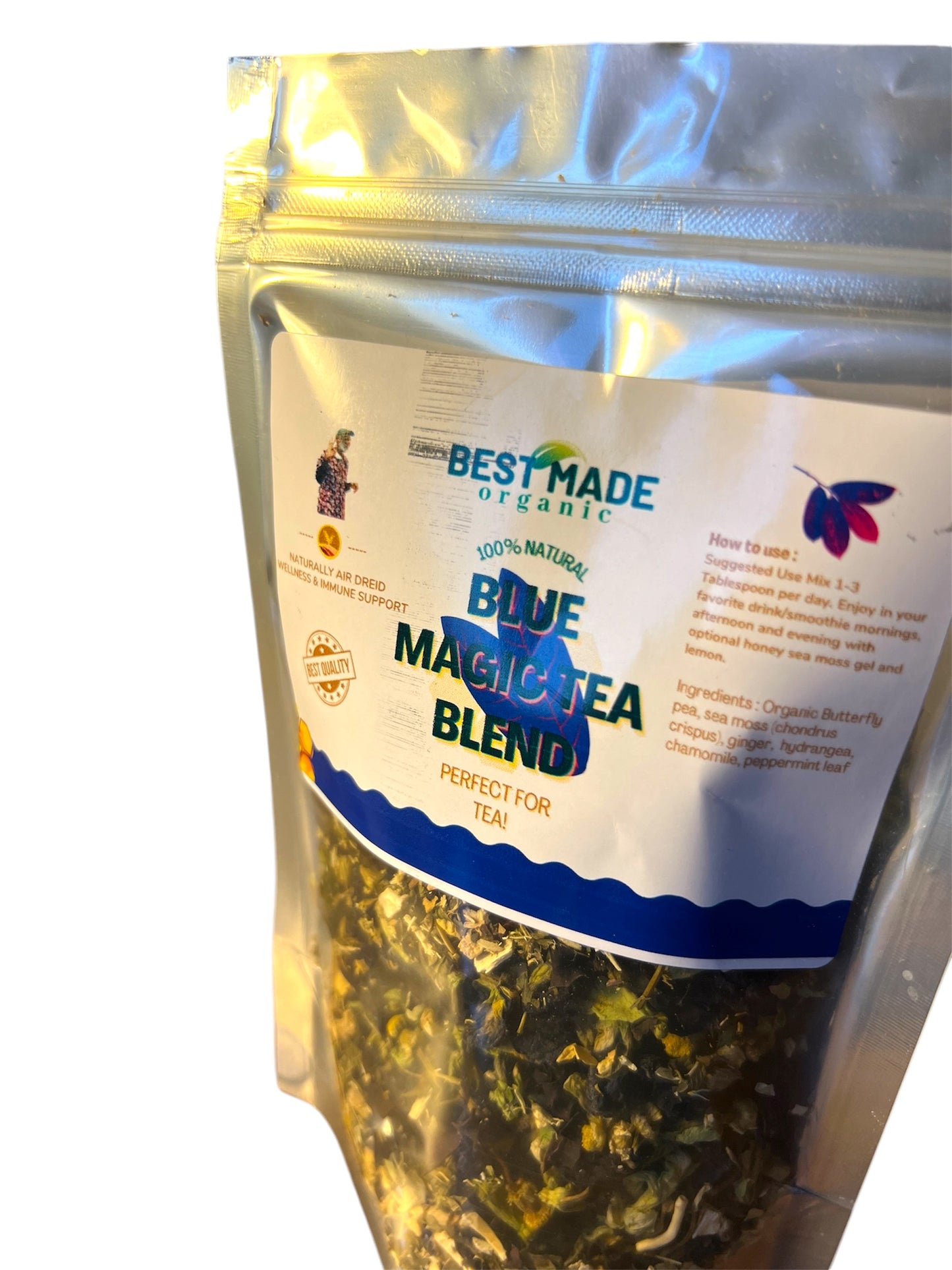 Purple Magic Tea Blend - Organic Butterfly Pea, Purple Sea Moss (Chondrus Crispus), Ginger, Hydrangea, Chamomile, and Peppermint Leaf Natural