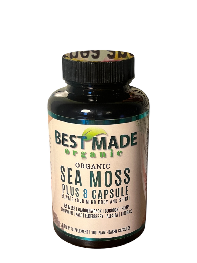 Organic Sea Moss Capsules with Bladderwrack - Burdock - Cinnamon - Alfalfa - Elderberry - Kale - Licorice | 100 Pills